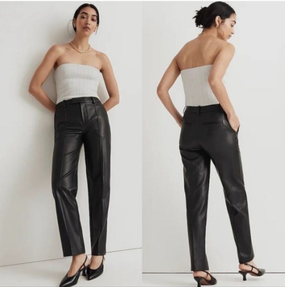 Madewell x Aimee Song Slim Tapered Fairbanks Pants in Faux Leather Black Size 10